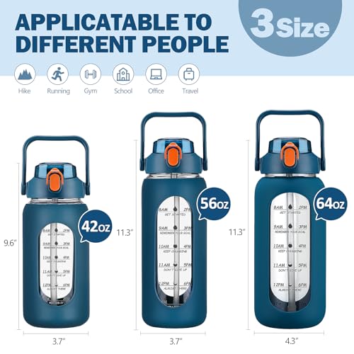 42oz Glass Water Bottles with Straw (Blue / 42 Ounces)