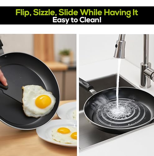 Nonstick Frying Pan Set 3 Piece 8 9.5 11 Inch PFOA Free Grey (Grey-Black)