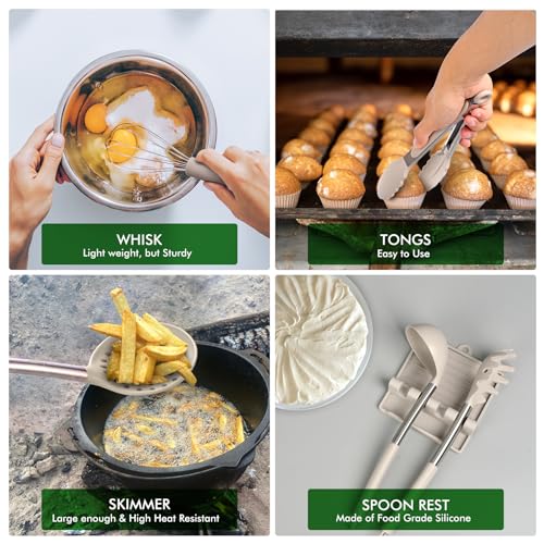 Silicone Kitchen Cooking Utensils Set (Khaki)