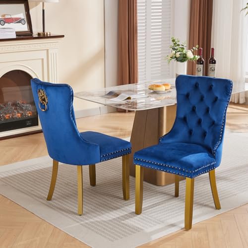 Blue Velvet Dining Chairs Set of 2 (Navy Blue)