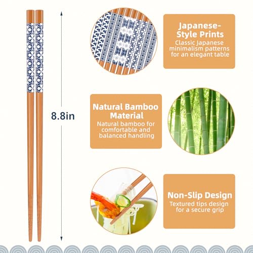 10 Pairs Reusable Bamboo Chopsticks Japanese Style Chop Sticks Set (Classic Japanese style 1)