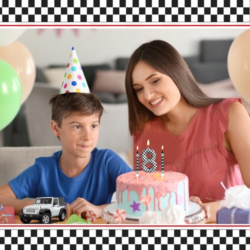 13 Pcs Racing Cars Themed Birthday Candles Black and White Race Number 8 Checkered Candle Cake Topper for Racing Car Party Decoration Supplies (13 Count)