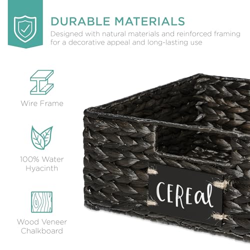 Set of 4 13x12in Water Hyacinth Pantry Baskets (13x12x5in / Black)