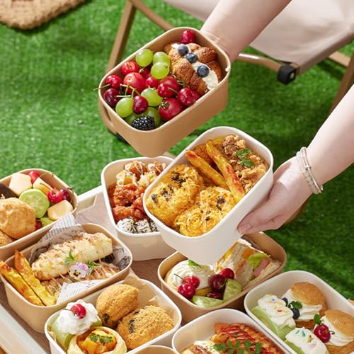 50 Pack 29oz Disposable Meal Prep Containers with Lids & Forks (29oz 50 Count / White Kraft Paper)