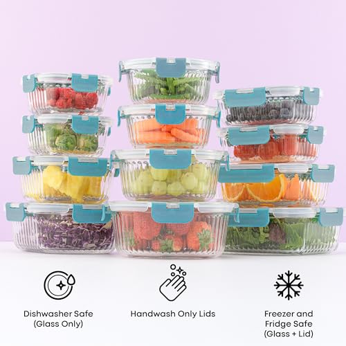 24pc Borosilicate Glass Storage Containers with Lids (Blue)