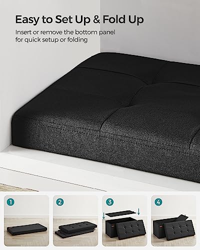 30 Inches Folding Storage Ottoman Bench (Ink Black / 15"D x 30"W x 15"H (without Flipping Lid))