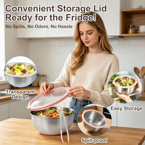 Stainless Steel Salad Spinner Large with 5 Blades Slicer (Pink-accessory)