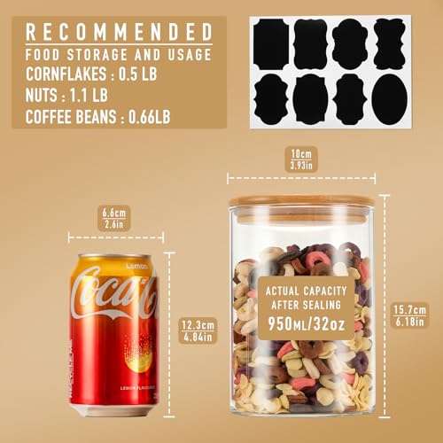 32oz 1Qt Round Glass Storage Containers with Lids 6 (32oz*6)