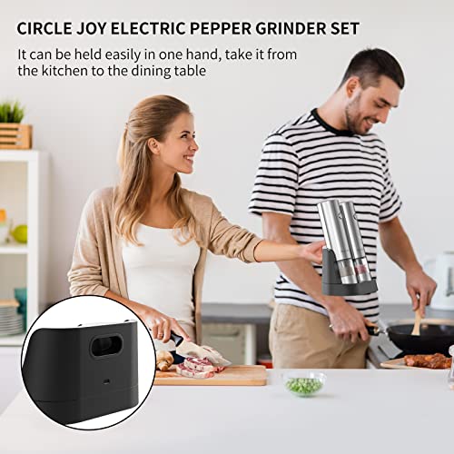 Electric Salt and Pepper Grinder Set Stainless Steel Spice Grinder Automatic Pepper Mills with Easy (Upgrade Silver)