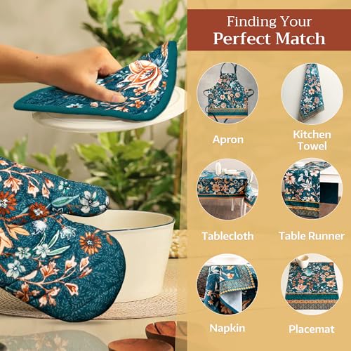 Maison d'Hermine Oven Gloves 100% Cotton Oven Mitt (048 - Luxury Loft - Dark Teal / 7.5" x 13" (Oven Mitt))