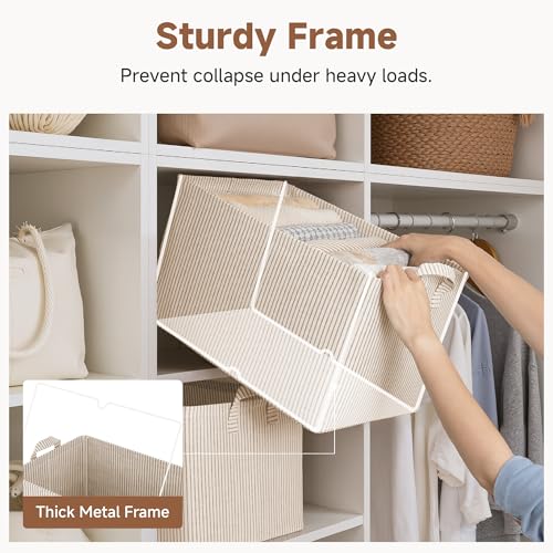 Closet Storage Bins (Khaki and Beige Stripes / 19" L x 13 ¼" W x 11" H)