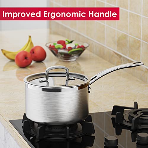 Tri Ply Stainless Steel Sauce Pan with Lid (3 Quarts)