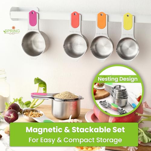 Magnetic Measuring Cups & Spoons Set of 15 with Levelers (Neon)