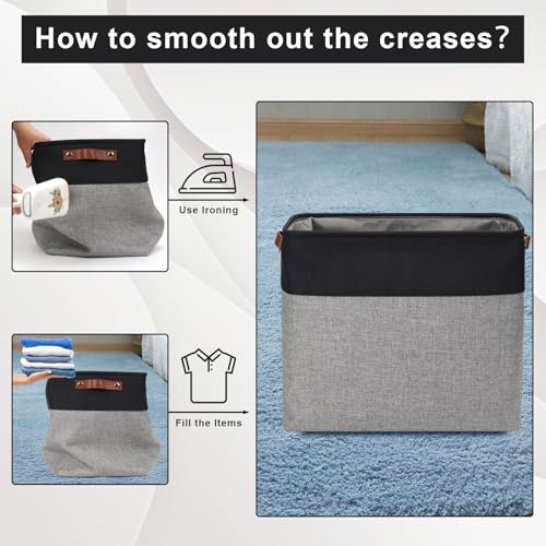 Large Fabric Storage Baskets (Gray / Black / Extra Large -17"x12"x15")