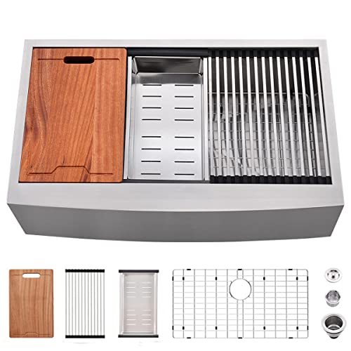 33Inch Farmhouse Kitchen Sink Workstation (33"L x 22"W x 10"D / Stainless Steel)