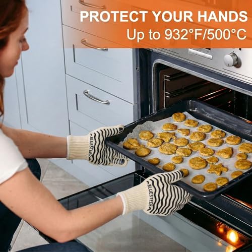 Oven Gloves 932°F Heat Resistant Oven Mitts with Fingers (White-black / One Size Fits Most)