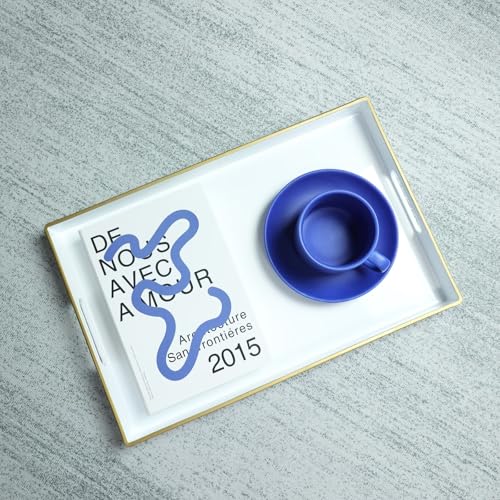 White Decorative Serving Tray with Handles (Pure White)