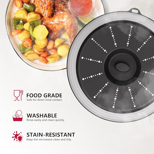 Microwave Splatter Cover Vented for Food with Hook Hole (2 packs-Black / M(11"x3.26")-Pack of 2)