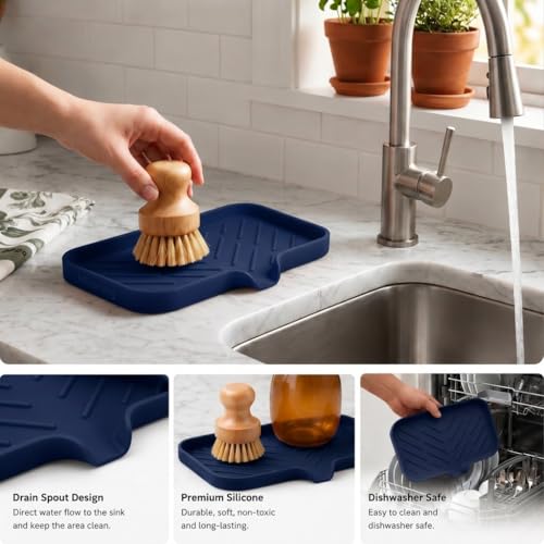 Silicone Soap Dish with Drain Spout (Navy Blue / M(9.6"×5.3"))