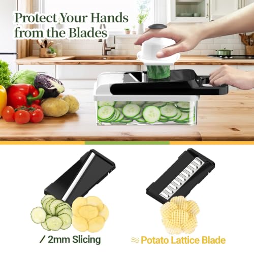 12-in-1 Vegetable Chopper 7 Blades, Veggie Cutter with Handle, Black/White