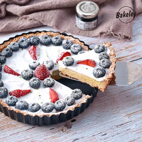 8-Inch Non-Stick Round Tart Pan with Removable Loose Bottom, Quiche Pan for Oven Baking (Black) (8" Round (Black))