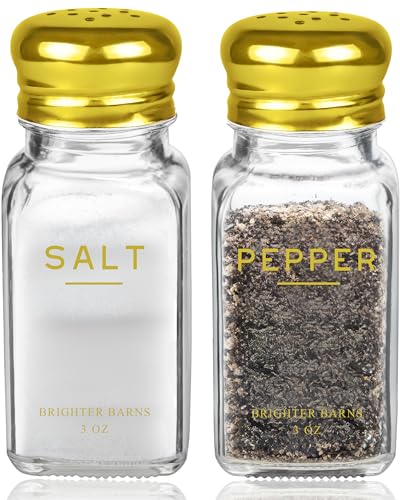 Gold Salt and Pepper Shakers Set by Brighter Barns (Clear/Gold)