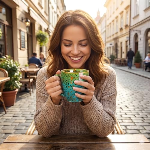 16oz Ceramic Coffee Mug Tea Cup with Handle Novelty Mug for Office and Home (Green & Blue-1)