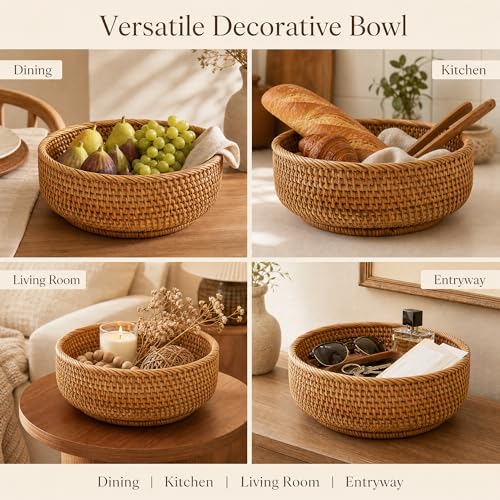10.6" Large Round Rattan Bread Fruit Basket (L)