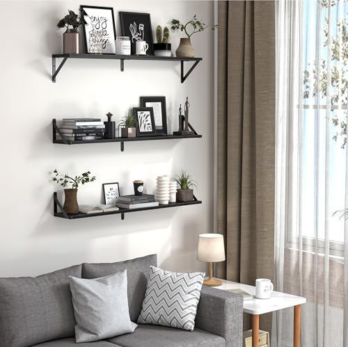 Floating Shelves for Wall (Black / 31.5"W x 5.9"D x 5.4"H,Set of 3)