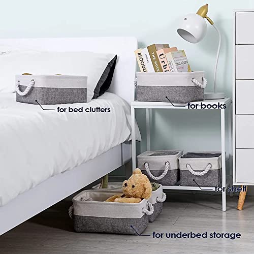 Storage Baskets 12x8x5 inch 10 Pack Fabric Baskets Foldable Storage Bins Decorative Baskets cloth storage baskets Storage Foldable Storage Bin with Rope (White&Grey / Small 10 Pack)