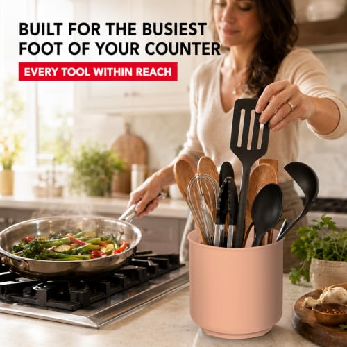 Plastic Extra Large Peach Countertop Utensil Holder Kitchen Caddy (Himalayan Salt)