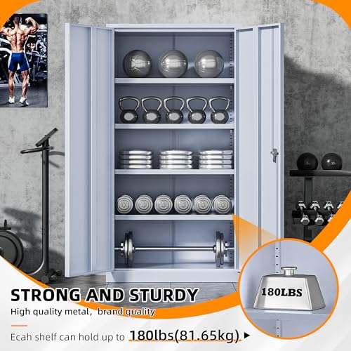 Metal Storage Cabinets 72” Cement Grey Garage Steel Storage Cabinet with Doors and Shelves (Cement / 72")