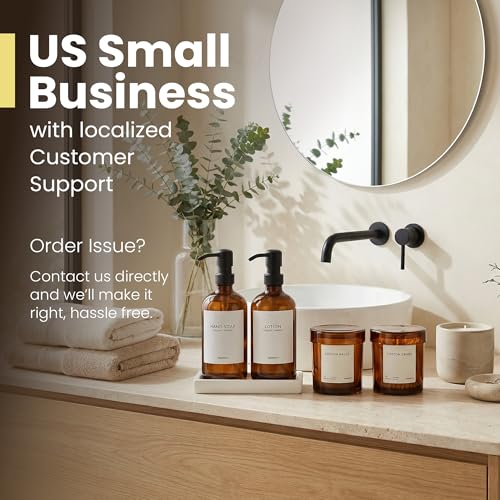 Bathroom Soap Dispenser Set (Amber Bottles Black Pumps)