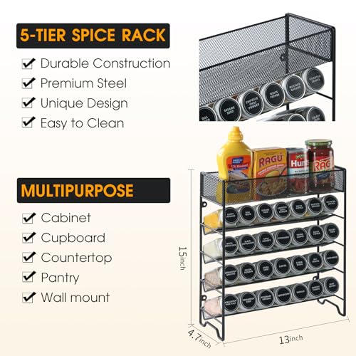 Spice Rack Organizer with 28 Spice Jars