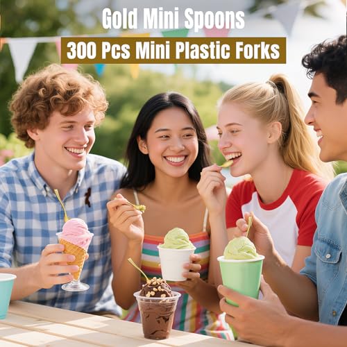 300PCS Plastic Gold Mini Spoons (Gold / Mini Spoons)