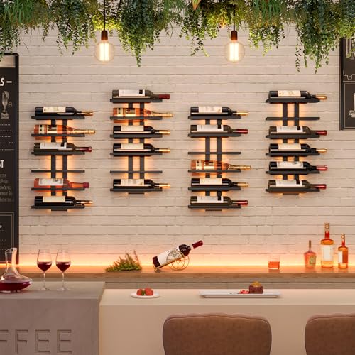 3 Set 6 Tier Wall Mount Wine Rack (3 Pack (18 Bottles) / Black)