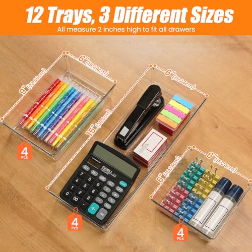 12 Pack Clear Plastic Drawer Organizer Set (12 Count)