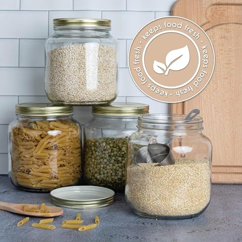Half Gallon Mason Jar Wide Mouth with Airtight Metal Lid (Gold Lid)
