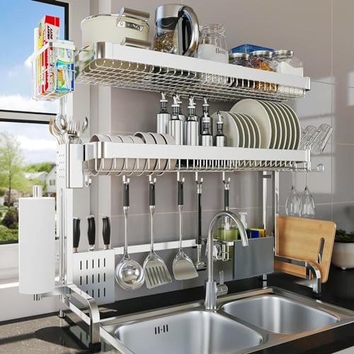 Over The Sink Dish Drying Rack (Silver / 3 Tier Style B)