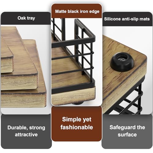 Guest Towel Holder Tray for Bathroom (Black/Farmhouse Brown / 9.06 x 5.51 x 2.56 inches)