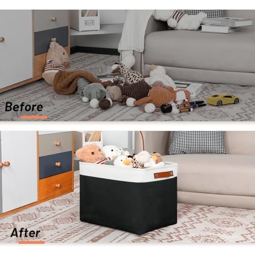 Large Storage Baskets Fabric Storage Bins (White&Black / XL-16"x 12"x12")
