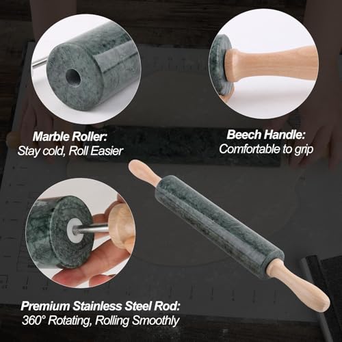 Indian Natural Marble Rolling Pin (Indian Green Marble with Pastry Mat)