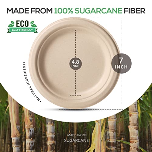 100% Compostable Plates 9 Inch 150 Pack Disposable Plates Heavy (Brown / 9in 150pcs)