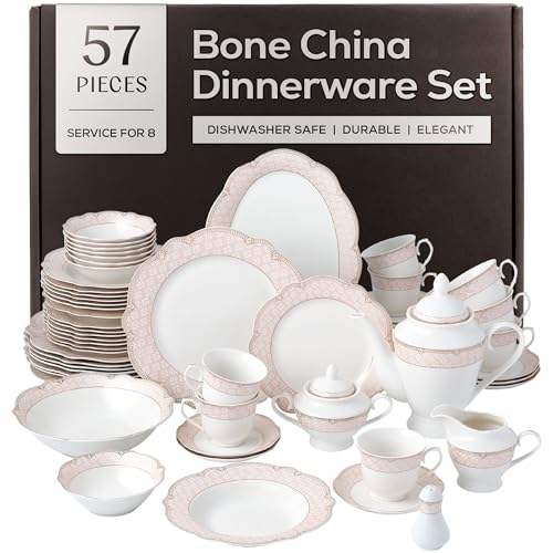 Sandra Bone China Dinnerware Set (57 Piece Set)