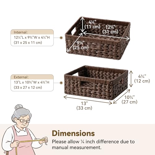 Wicker Storage Baskets for Shelves (Brown / 13"L x 10¾"W x 4¾"H)