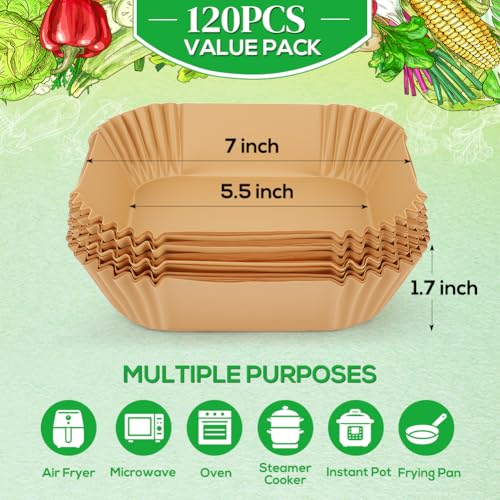 120PCS 5.5in Small Air Fryer Liners for 1 to 3 QT Airfryer (5.5inch (1 to 3 QT)-120pcs-square)
