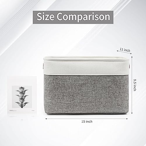 Storage Bins Large Fabric Storage Baskets for Shelves 3 Pack (Gray / Off-White / Large -15"x11"x9.5")