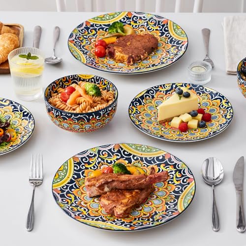 12 Pieces Dinnerware Sets (Service for 4 (12 Pcs) / Bohemian Dark Green)