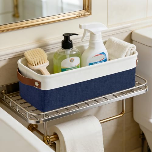 Small Fabric Storage Baskets (NavyBlue / Off-White / Narrow-15"x6"x5")