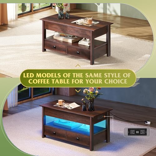 Lift Top Coffee Table with 2 Drawers (Rustic Espresso / 39" with Drawer)